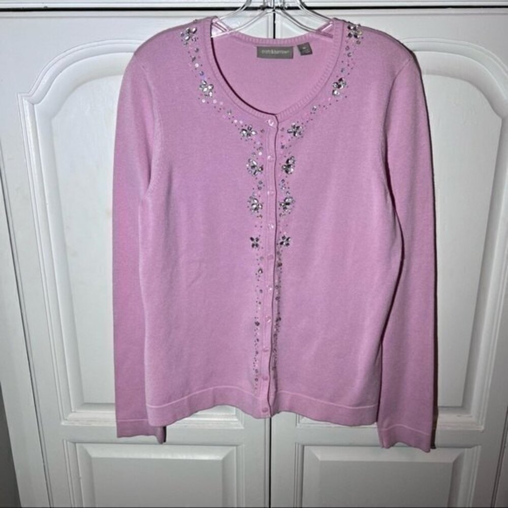 Croft&Barrow Women’s Cardigan w/Embellished‎ Rhinestone, Size M Pink